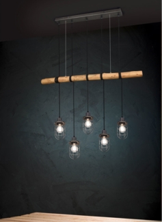 Hängeleuchte, Balken natur, Gitter schwarz, L 100 cm, FORESTER