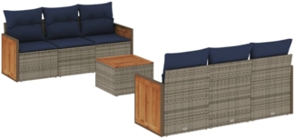 vidaXL 7-teiliges Gartensofa-Set mit Kissen, grau, Polyrattan 3227475