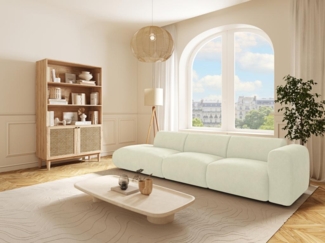 Vente-unique - Großes Sofa 5-Sitzer - Armlehne rechts - Strukturstoff - Beige - POGNI von Maison Céphy