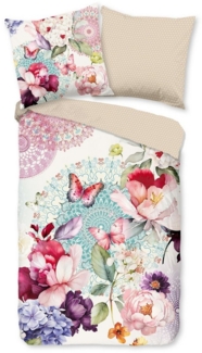 hip Bettwäsche Baumwolle, Renforcé, 2 teilig, Schmetterlinge mit Blumen und Mandala,natur