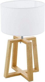 Eglo 97516 Tischleuchte CHIETINO 1 E27 1X60W Holz, Stahl natur chrom, Textil weiß Ø26cm H:44cm mit Kabelschalter