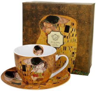 DUO ART GALLERY Tasse 280 ml THE KISS mit Untertasse, New Bone China Porzellan