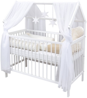 Baby-Delux Komplettbett Hausbett Babybett Schutzgitter Komplettset, 10-tlg, Kinderbett 60x120 cm weiß, Bettset verschiedene Designs