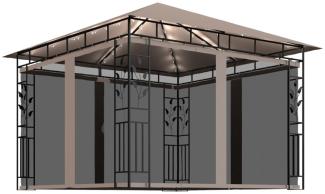 Pavillon Willow mit Moskitonetz & LED-Lichterkette 3 x 3 x 2,73 m Taupe