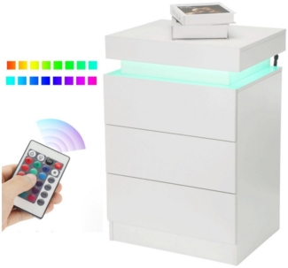 oyajia Nachttisch Hochglanz Nachtschrank mit 2 Schubladen,LED-Beleuchtung 16 Farben (Nachttisch mit LED Streifen, Beistelltisch), Nachttisch mit einstellbare Farben,Sofatisch, 45x35x55 cm Schwarz/Weiß
