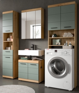 Badmöbel Set in Shawn grün und Eiche 4-teilig 190 cm