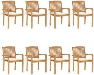 vidaXL Stapelbare Gartenstühle mit Kissen 8 Stk. Massivholz Teak