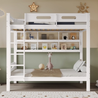 Etagenbett mit 2 Liegeflächen und Regal (90x200 cm) Kinderbett mit Rausfallschutz, Jugendbett, Kiefer