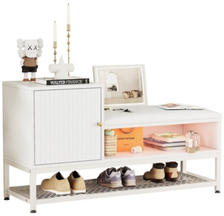 OKWISH Schuhschrank mit Stauraum (Schuhbank, Schuhregal, Schuhkommode, 1-St, 1-lagiges Schuhregal, 1 PU-gepolstertem Sitz, 1 Tür) mit RGB-LED-Lichtstreifen