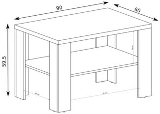 Lomadox Couchtisch TEORA-161, in Lefkas Eiche Ablageboden 60x59,5x90 cm