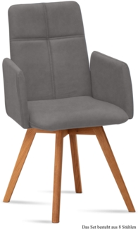 Armlehnstuhl (8er-Set) Dinah 52 x 92 x 60 Eiche geölt/Grau