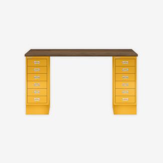 MultiDesk, 2 MultiDrawer mit 6 Schüben, Dekor Nussbaum, Farbe Sunflower, Maße: H 740 x B 1400 x T 600 mm