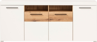 Sideboard San Remo / Salerno , Holzwerkstoff , Weiß, Holzfarben , 205 x 87 x 40 cm