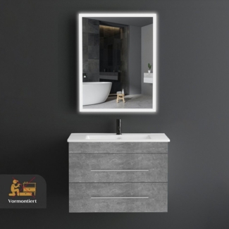 Alpenberger Badmöbel-Set Waschbecken mit Unterschrank - Waschbeckenunterschrank mit Schubladen, (Gäste WC Möbel Grau, Badezimmer Möbel 70cm Breit), Waschtischunterschrank Grau - 70 cm Breite