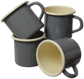 Krüger Becher - Blechbecher emailliert - D: 8cm - 0,35L - grau, creme - 4 Stück