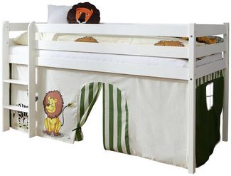 Ticaa Hochbett Hochbett Kiefer Weiß Vorhang "Safari"