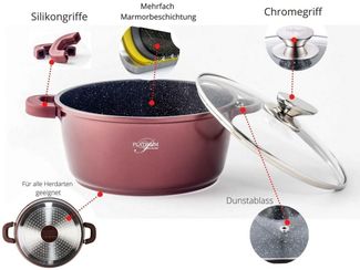 Kochtopf Topf Kasserolle Glasdeckel Aluguss Ø24cm Platinum DAS24 burgundy