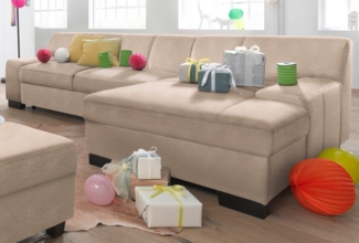 DOMO collection Ecksofa Norma, elegant & modern, mit flachen Armlehnen, Breite 268cm, L-Form, wahlweise mit Bettfunktion