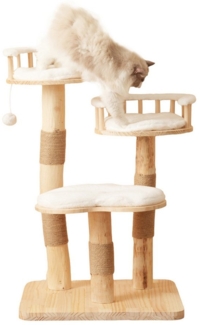 REDOM Kratzbaum aus Massivholz, 3-stufiges Sprungbrett, abnehmbare Kissen und Spielbälle