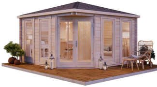 FinnTherm 5-Eck Saunahaus Maja ISO Gartensauna 3 Sitzbänke aus Holz Sauna mit 70 mm Wandstärke Außensauna mit Montagematerial