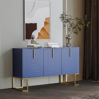 Sideboard mit 3 Türen, verstellbaren Regalböden,goldenen Griffen,Stauraum für Wohnzimmer Küche Esszimmer,stabile Metallbasis,Marineblau