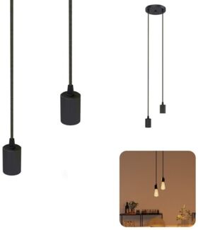 SSC-LUXon LED-Hängeleuchte PARU Pendelleuchte 2-flammig schwarz Textilkabel E27 Fassung