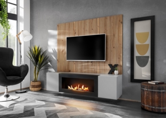 ASM-Moebel Wohnwand Wohnwand XARI II PGAS-K mit Push - Click und Bio-Ethanol Kamin, Mit Bio-Ethanol Kamin und Push-Click System
