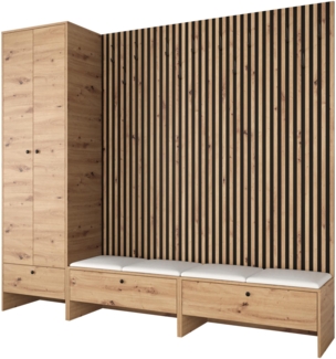 Garderoben-Set Melire VI, Kleiderschrank, Unterschrank, Griffe aus Metall (Farbe: Artisan Eiche, Soft 017)