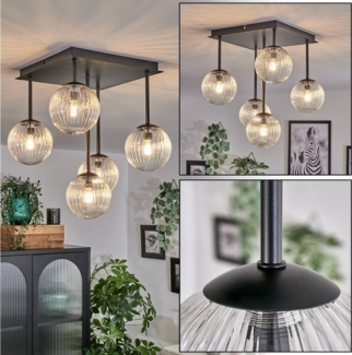 hofstein Deckenleuchte Deckenlampe aus Metall/Glas in Schwarz/Klar in Riffel-Optik, ohne Leuchtmittel, Leuchte im Retro-Design aus Glas, 5 x G9 LED, ohne Leuchtmittel