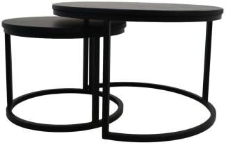 HSM COLLECTION Young Industrial Couchtisch Set Nero - ø70 - Mangoholz / Schwarz (2er-Set)