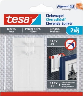 Tesa Klebenagel für Tapeten und Putz 2 Stück Traglast 2 kg wiederverwendbar
