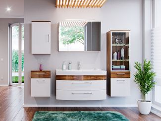 Badmöbel-Set EEK: A Malema in Walnuss- weiß mit abgerundeter Front 6-teilig : Walnuss weiss