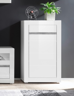 Kommode Highboard Carat 66cm weiß Hochglanz beton grifflos MDF