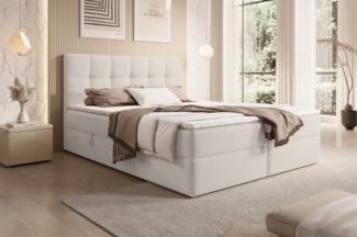 Boxspringbett Schlafzimmerbett ARTURO 140x200cm Stoff Freya Altweiß