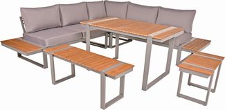 Gartenloungeset GERD 6-tlg - Alu/Kunststoff, Hellbraun | Gartenloungeecke Gartenmöbel Set Garten Lounge-Eckgruppe Loungegarnitur