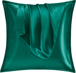 Satin Kissenbezug Set 80x80 Dunkel Grün Reißverschluss, Weich Seidenkissenbezug