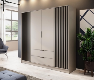 Compleo Kleiderschrank LISA Drehtürenschrank mit Lamellen, 4-türig Schrank, 200 cm