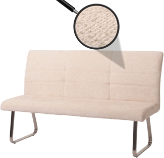 Sitzbank HWC-G55, Esszimmerbank Bank, Edelstahl gebürstet Stoff/Textil Chenille Öko-Tex, 160cm ~ creme
