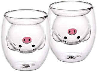 GRÄWE Doppelwandige-Thermogläser, 200ml, 2er Set, Motiv Schwein