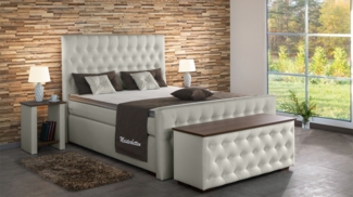 Meisterbetten Boxspringbett Tela 160x200 in KL-Light Beige, Matratzenbezug Nano, Ergoflex-Topper