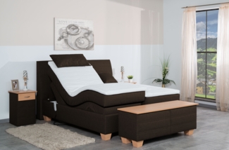 Meisterbetten Boxspringbett Syma 140x200 in W-Dark Brown, Matratzenbezug Nano, Ergoflex-Topper