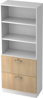 bümö office Aktenschrank mit Hängeregister-Schubladen abschließbar, Büroschrank Holz, 80cm breit in Weiß/Eiche - Hängeregistratur für Hängeordner, Büro Schrank mit Chromgriffen, 7300-W-E-CE