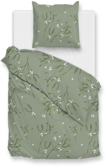 Zo! Home Flanell Bettwäsche 155x220 Hedra Green Mistelzweig Blätter grün