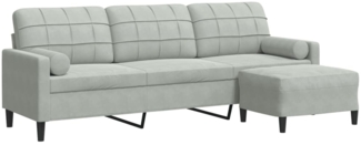 3-Sitzer-Sofa mit Hocker Hellgrau 226 cm Samt