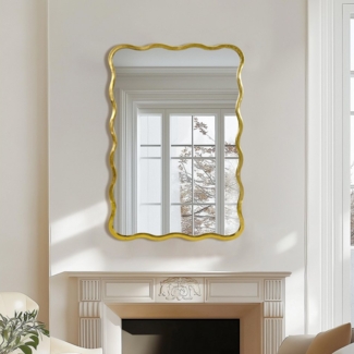 G-LEAF Wandspiegel mit Wellen-Design, eleganter Eisenrahmen (Schwarz/Gold) (1-St), HD-Spiegelglas mit Splitterschutz, leicht zu montieren