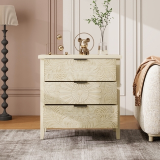 Beistellschrank in Naturholzoptik mit 3 Schubladen und Reliefdesign – Flexibel und stilvoll