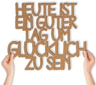 Namofactur 3D-Wandtattoo Wanddeko 'Guter Tag um glücklich zu sein' Wandschriftzug aus MDF Holz