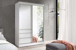 Deine Möbel 24 Schwebetürenschrank HAITI 140 180 cm Weiß Matt Eiche Schwarz Kleiderschrank mit Spiegel (Set, 3-St, Flur Garderobe Schlafzimmer) Schiebetürenschrank Garderobenschrank 2-türig 3-türig