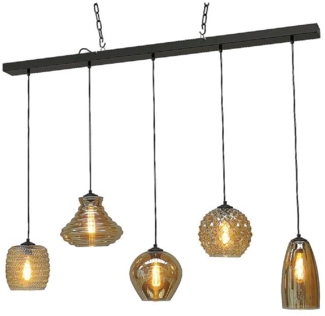 Pendelleuchte Quinto 5-flammig Glas Schwarz-Transparent 130x21 cm