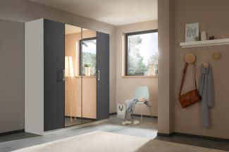 rauch Kleiderschrank; Drehtürenschrank COSMO, 4-türig, 2 Spiegeltüren,, Graumetallic/Alpinweiß, mit Aufbewahrungsboxen, 181x197x54xcm